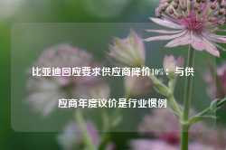 比亚迪回应要求供应商降价10%：与供应商年度议价是行业惯例